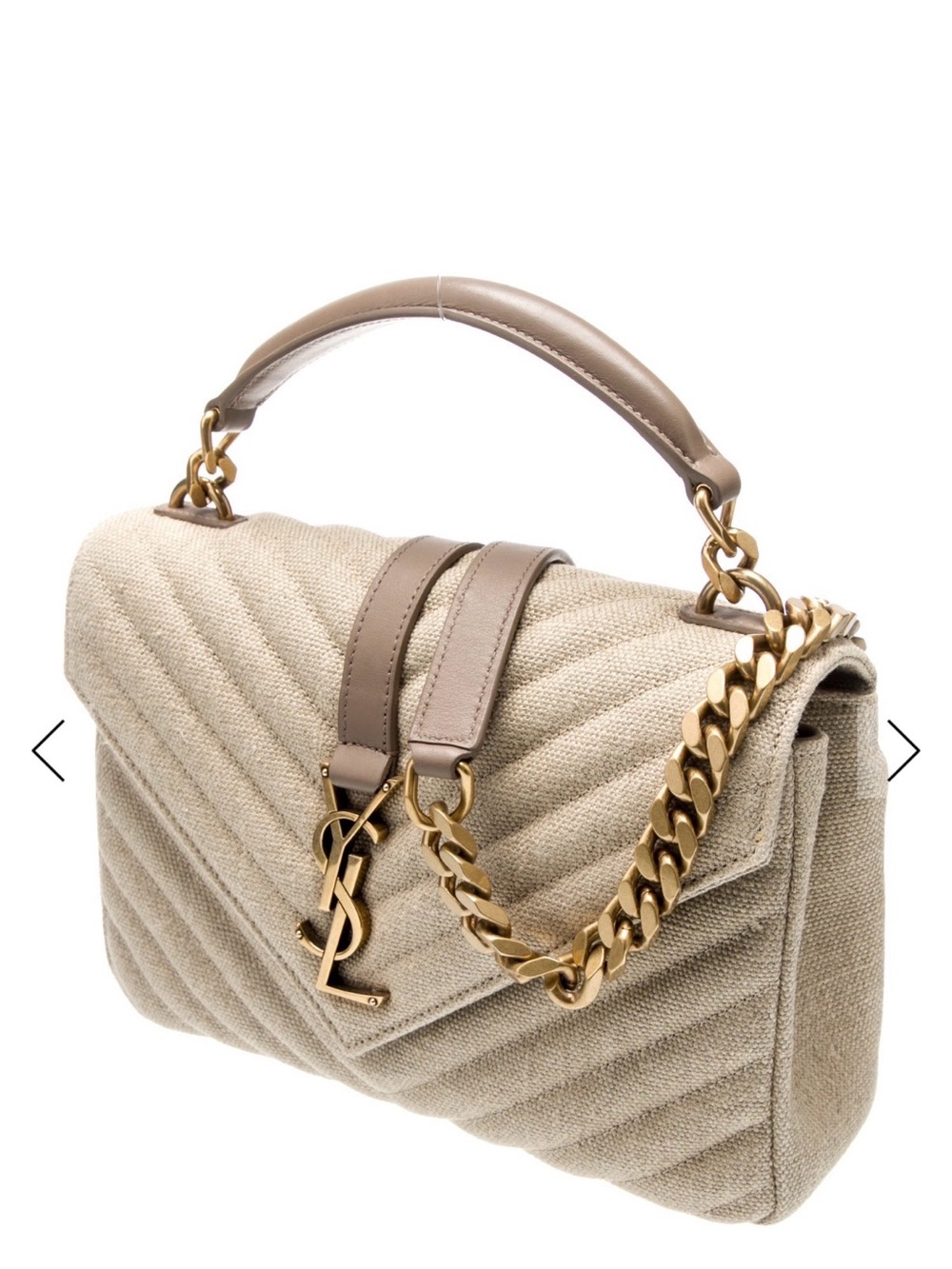 Saint Laurent Beige Quilted Shoulder Bag with Gold Chain